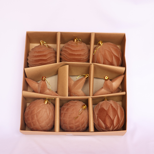 Caja de Esferas y Estrellas en terciopelo - Terracota