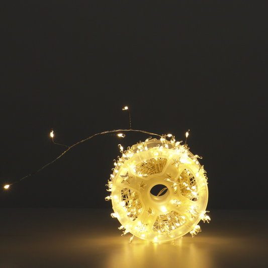 Extensión de 1.000 Luces LED Hada con Carrete – 50 Metros · Cálida