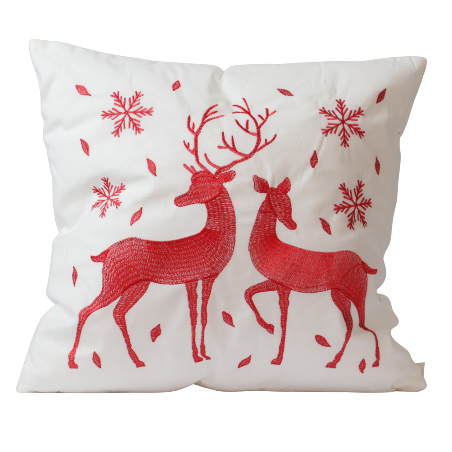 Cojín Renos Bordados Rojo Cuadrado