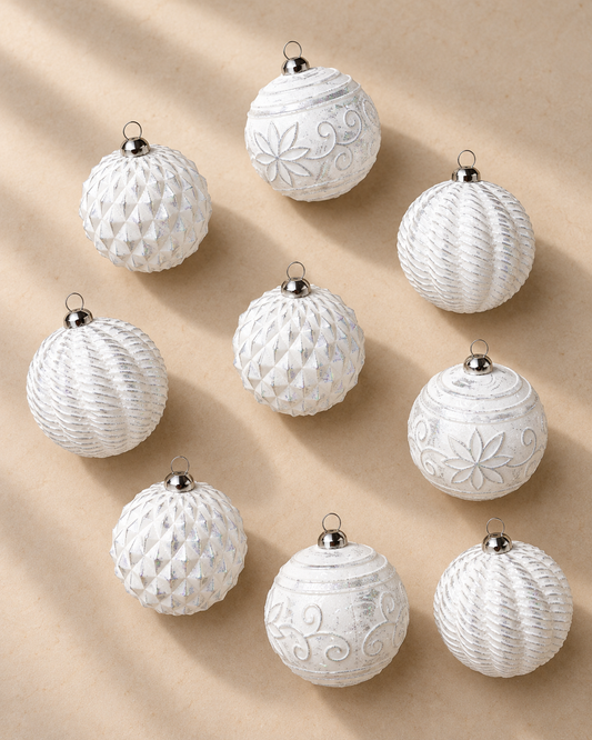 Set de Esferas Atelier — Blanco Plateado 9 unid