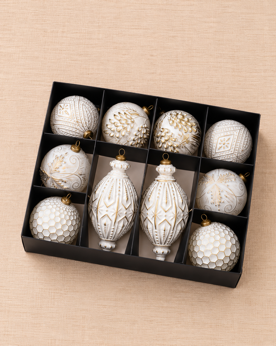 Set de Esferas Atelier — Blanco Oro 10 unid